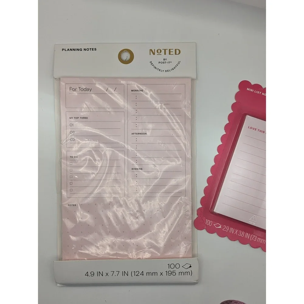 Noted by Post-it Pink Daily Planning Notes and Mini List Pad Set 2pk NEW